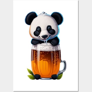 Cute Panda With A Beer Mug Posters and Art